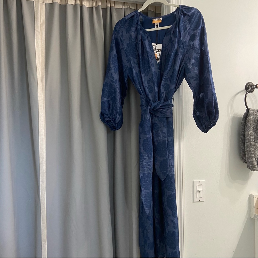 NWT Blue Boho Puff Sleeve Dress with Sash XS - Picture 4 of 11